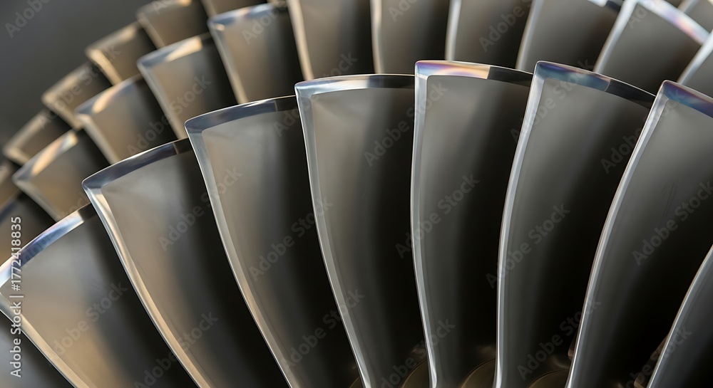 Obraz premium Close-up view of turbine blades showcasing precision engineering and design concept