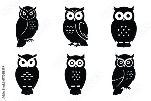 owl vector icon set