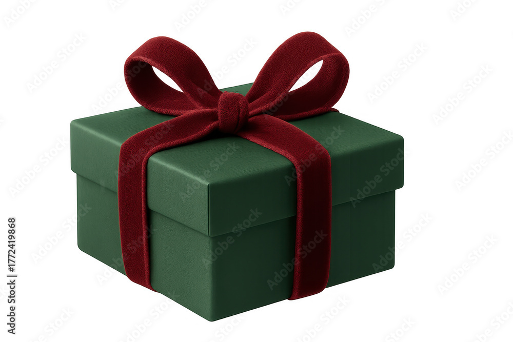 Obraz premium Green gift box with red velvet ribbon, ideal for christmas, holiday giving, or special occasion surprise