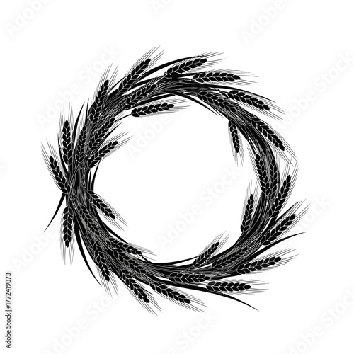 Decorative Wreath Made of Golden Wheat Ears Symbolizing Harvest and Abundance