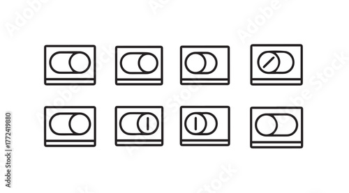 Collection of toggle switch icons in different states for user interface design vector