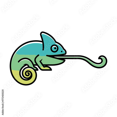 Chameleon with long tongue ready to catch food.