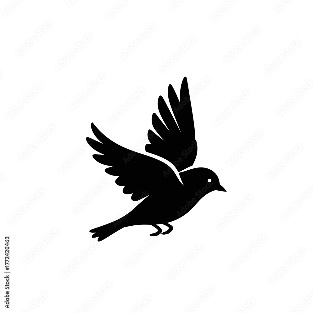 Fototapeta premium Silhouette of a bird in flight against a white background.