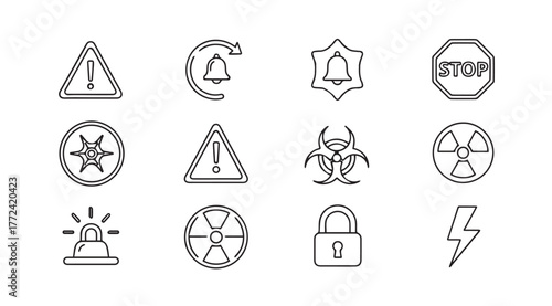Collection of warning and danger icons set for safety alerts notifications and security symbols vector