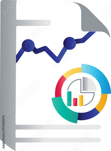 Document with line graph and pie chart icons paper report