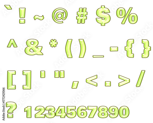 Illustration showing various green punctuation marks and numbers on a white background layout