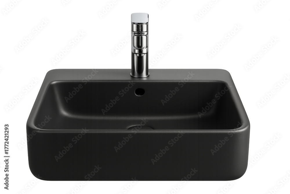Fototapeta premium Black modern ceramic bathroom sink with faucet