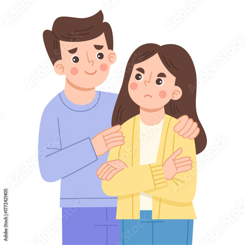 Illustration of a Man Comforting an Angry Woman