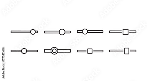 Set of eight minimalist slider control elements for interface design and web applications vector