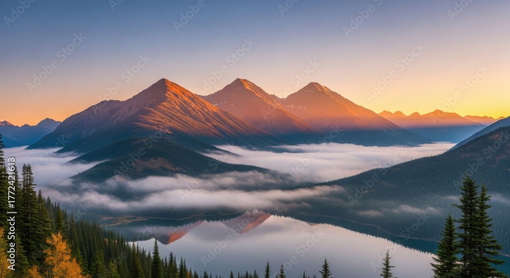 Naklejka premium Misty Mountains at Dawn