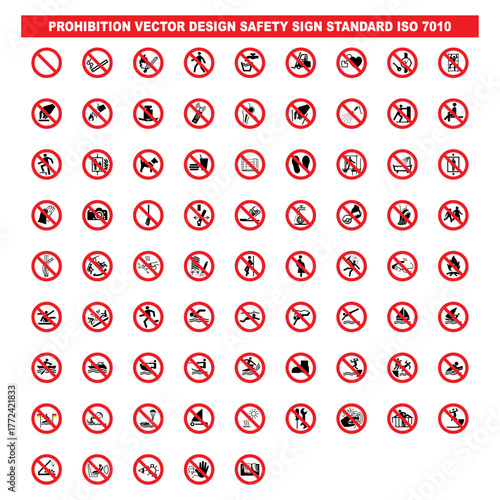set of General prohibition vector design safety sign standar ISO 7010
