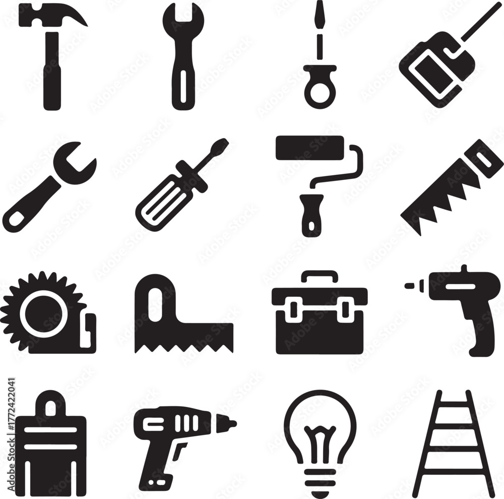 Fototapeta premium Collection of diy tools icons for home improvement projects and construction work