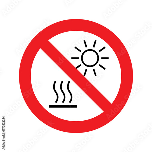 Do not expose to direct sunlight or hot surface vector design prohibition safety sign standar ISO 7010