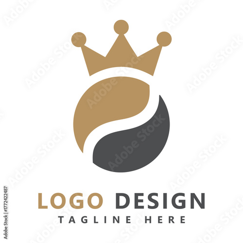 Logo Design with Gold Crown and Yin-Yang Inspired Circular Symbol – Branding for Prestige, Balance, or Leadership Identity

