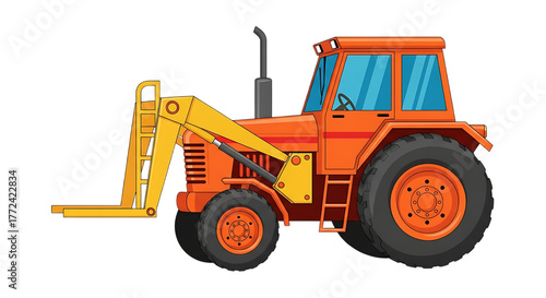 Bright Orange Front Loader Tractor Isolated Construction Vehicle Isolated On Transparent Background
