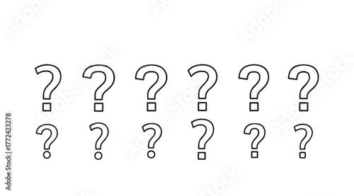 Multiple question marks of varying sizes suggesting curiosity and uncertainty vector