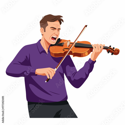 Detailed Artistic Man Playing Violin with Passion Illustration Artwork