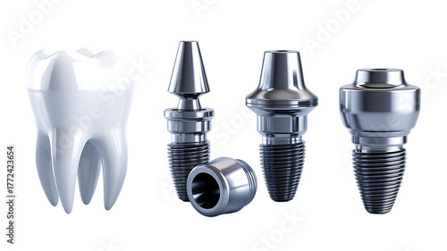 Dental Implants And Tooth Model Studio Photography Isolated On Transparent Background