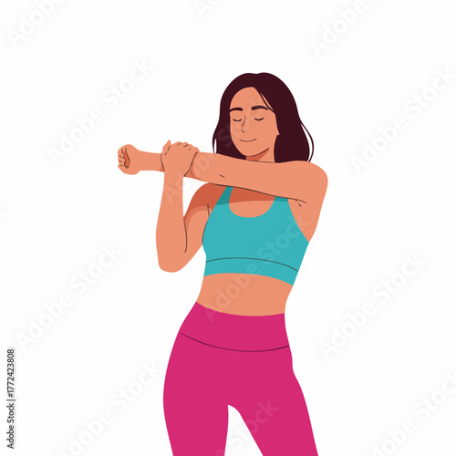 Flat Illustration Girl Stretching Arms Upward for Warm Up Exercise