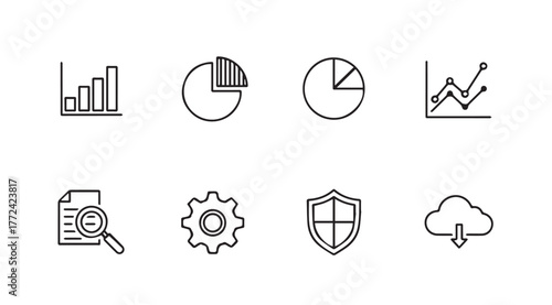 Hand drawn business analytics icons for presentations and reports vector