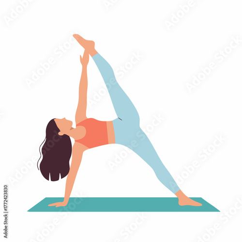 Flat Style Woman Practicing Side Plank Variation Yoga Pose Illustration