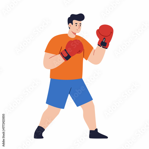 Flat Illustration of Athlete Man Boxer in Boxing Stance Sport Illustration