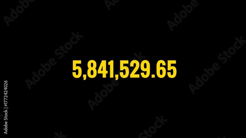 Number Counter Bright Yellow 1 to 10M Animation on black Background, 4K Money, Data, and Amount Growth Concept Video.