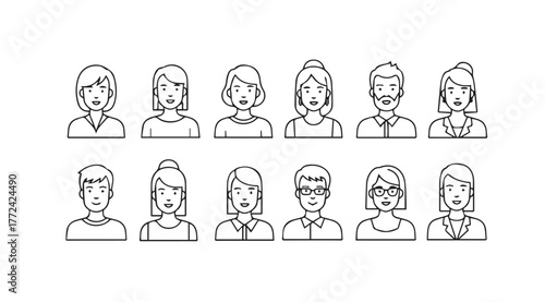 Diverse group of hand drawn people portraits representing teamwork and community vector