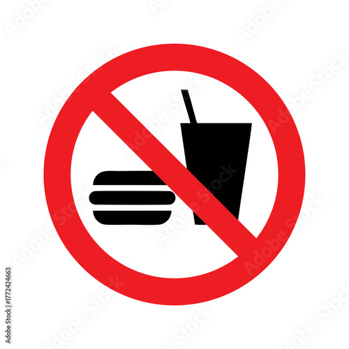 No eating or drinking vector design prohibition safety sign standar ISO 7010