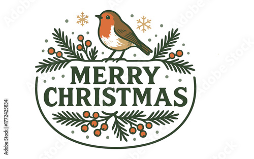 Festive christmas bird design with seasonal elements and merry message