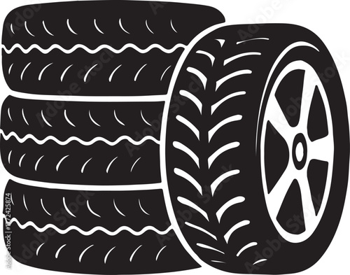 automobile rubber tires isolated on white background. tire stack flat style design