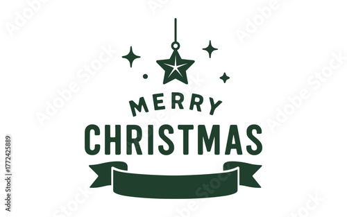 Vintage merry christmas design with star and ribbons