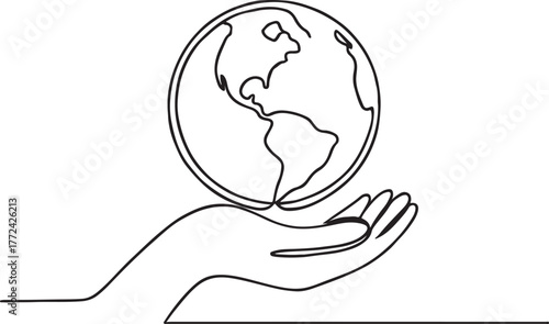  Continuous line drawing of earth globe in hand for world environment day vector illustration