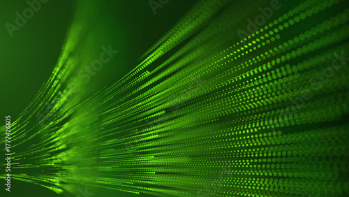 Green Energy Abstract Tech Background with Flowing Dots Futuristic Grid. Sustainable Innovation Eco Clean Energy Technology Concept. Vector Illustration.