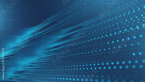 Blue Tech Digital Data Flow Vector Background. Big Data Technology Lines. Data Transmission Concept. High Speed Internet. Information Matrix Flow in Virtual Reality Cyberspace. Vector Illustration.