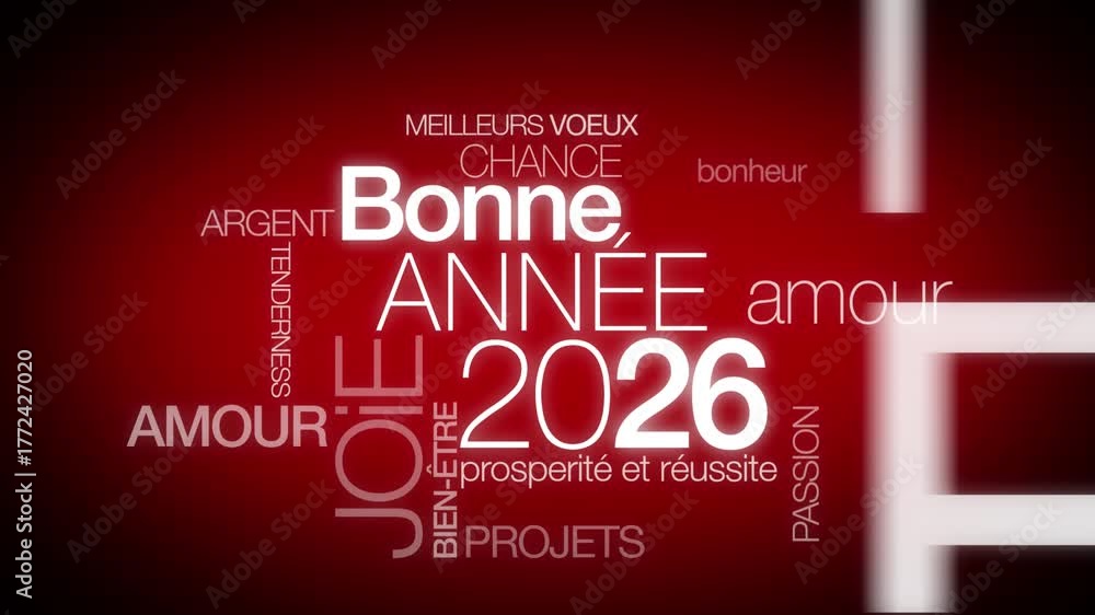 Bonne Année 2026 vœux nuage de mots animation texte jour de l'an voeux ...