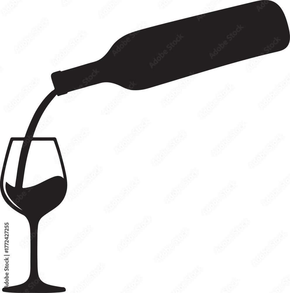 Ταπετσαρία wine being poured from a bottle into a glass silhouette vector