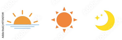 朝昼夜のアイコンセット_Morning, Noon, and Night Vector Icons