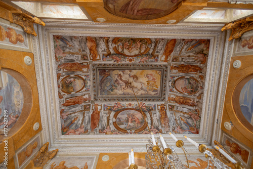 GENOA, ITALY, SEPTEMBER 14, 2024 -  The wonderful frescoed ceiling of Villa Pallavicino of the Peschiere in Genoa, Italy