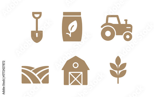 Minimalist farm icon set featuring agriculture and farming symbols