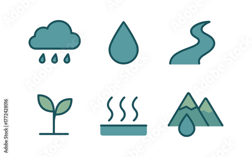 Nature icons: weather, plant, and landscape elements in minimal design