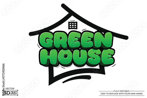 Editable 3D text effect green house template style