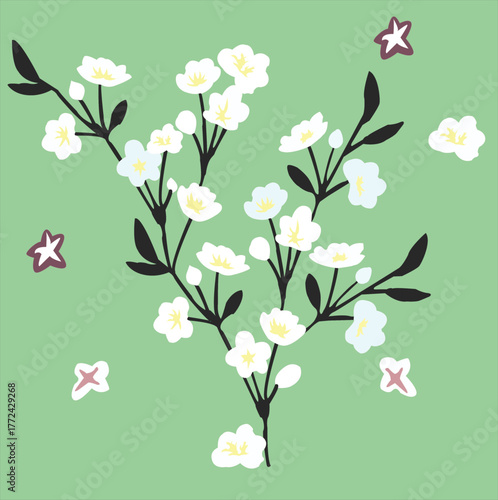Abstract floral vector design with green tones. Artistic flower shapes and smooth curves create a modern, elegant wallpaper or background. Perfect for nature, art, or decorative themes.