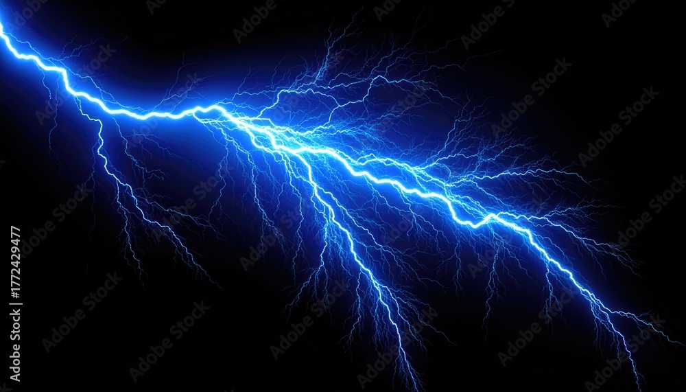 Obraz premium Electric Bolt in the Dark: A brilliant display of raw power, as a vibrant electric bolt streaks across the darkness, illuminating the unseen force of nature.