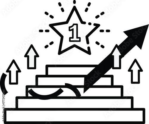 Vector illustration of stairway to success with star on top, achievement