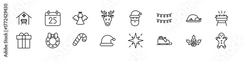 Christmas icon set. Isolated christmas line icon set.