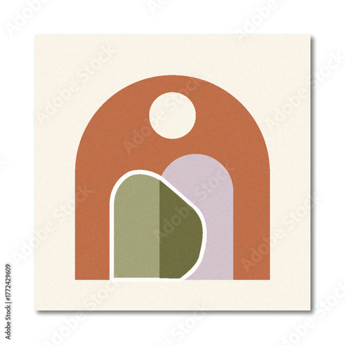 Abstract Minimalist Arch and Organic Shapes Composition with Earthy Muted Colors and Lavender Accent