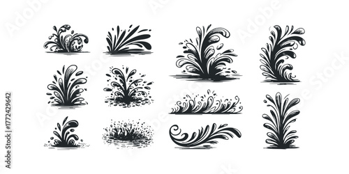 Collection of Ornate Swirling Liquid Splashes