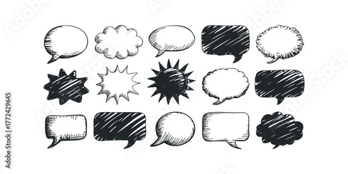 Collection of Hand Drawn Speech Bubbles and Thought Balloons
