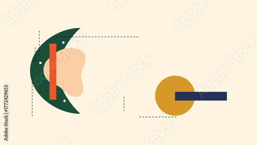 Abstract Minimalist Geometric Shapes Composition in Mid-Century Style with Earthy Muted Colors